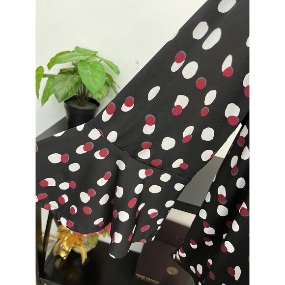 Carmen Marc Valvo Size 2X Womens Top Black Polka Dot Knit Bell 3/4 Sleeve Tunic - Picture 4 of 9